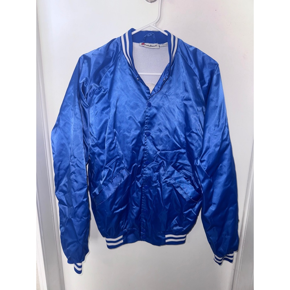 Cardinal Activewear Satin Varsity Bomber‎ Jacket Blue One Elite Small Snap Front